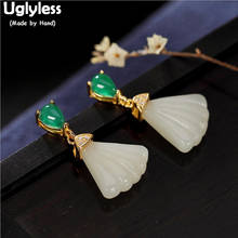 Pendientes de Jade Natural y hoja de Ginkgo para mujer, joyería fina triangular con concha creativa, bisutería de plata 925 auténtica E1319 2024 - compra barato