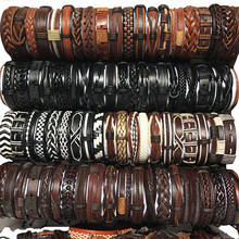 Плетеные кожаные браслеты ручной работы 100 шт./лот для мужчин и женщин разные стили браслеты-манжеты ювелирные изделия (случайные отправки 100 шт. браслеты) MX12 2024 - купить недорого