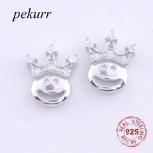 Pekurr, настоящее 925 пробы, серебряные мини циркониевые короны, улыбка, король, серьги-гвоздики для женщин, девушек, вечерние, модные ювелирные изделия 2024 - купить недорого