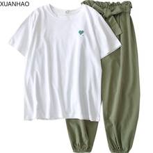 XUANHAO комплект из двух предметов, топ и штаны, спортивный костюм для женщин 2020 размера плюс, летние осенние наряды, повседневный белый комплект из 2 предметов, женская одежда 2024 - купить недорого