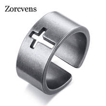 ZORCVENS 2022 New Vintage Hollow Cross Ring for Men Special Surface Finish Stainless Steel Open Finger Band Male Retro Jewelry 2024 - buy cheap