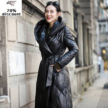 Jaqueta de couro 2020 genuíno, casaco de inverno para mulheres, quente e longo, pele de carneiro 2024 - compre barato