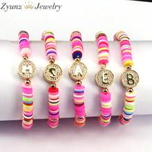 Pulsera espaciadora de letras para mujer, brazalete bohemio hecho a mano de arcilla polimérica de Color caramelo, abalorio elástico, joyería, 10 Uds. 2024 - compra barato