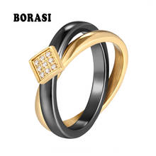 BORASI-Anillos infinitos de doble cruz para mujer, anillos clásicos de cerámica saludable blanca, anillo de acero inoxidable de Color dorado, joyería de moda 2024 - compra barato