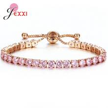 Pulseiras femininas de prata esterlina 925, joias para mulheres brilhantes, zircônia cz, conjunto de pulseiras, tamanho ajustável 2024 - compre barato