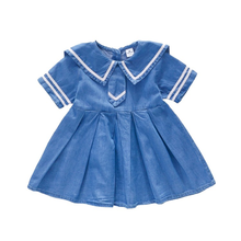 Verão denim vestido com gola de moda gola de marinheiro vestidos de princesa para meninas roupas infantis meninas 2 a 8 anos 2024 - compre barato