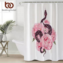 Beddingoutlet rosa flor cortina de chuveiro penny cobra banho à prova dpenny água com ganchos animal decoração para casa banho 180x180 2024 - compre barato