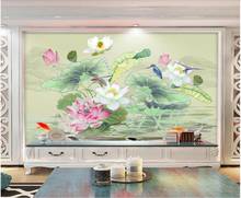 Papel de parede foto 3d personalizada com flor de lótus pintada à mão decoração caseira para paredes 3 d em sala de estar 2024 - compre barato