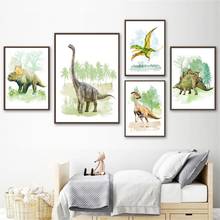 Pintura de tela de dinossauro, arte de parede para crianças, pôsteres e impressões em tela, aquarela, animal, decoração de quarto de bebê 2024 - compre barato