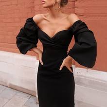 Summer Dress Solid Backless Long Party Dress Women Sexy Long Puff Sleeve Low-cut V Neck Party Banquet Bodycon Midi Dress 2020 2024 - buy cheap