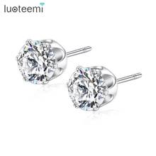 LUOTEEMI Trendy Stud Earrings for Wedding 6mm Round Shiny CZ Fashion Female Jewelry Boucle D'oreille Femme 2019 Christmas Gift 2024 - buy cheap
