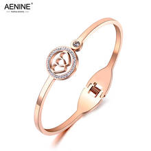 AENINE Romantic Stainless Steel Double Love Rhinestone Wedding Bangles Bracelets Jewelry For Women Anniversary Day Gift AB19033 2024 - buy cheap