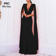 Negro elegante sirena vestido de noche vestido de fiesta largo con cuello en V de satén elástico espalda con cremallera Formal vestidos de noche 2024 - compra barato