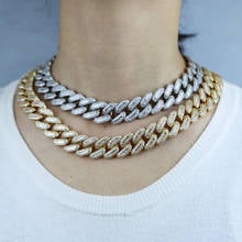 Женское Ожерелье с кубинскими звеньями 20 мм, модные ювелирные изделия в стиле хип-хоп, широкий браслет с фианитами стразы, украшенное сверкающими звеньями, ожерелья-чокеры 2024 - купить недорого