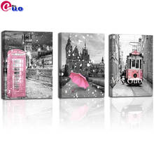 Pintura diamante tríptico 5d londres grande ben torre paisagem rosa ônibus cabine de telefone inverno neve cena preto e branco arquitetura 2024 - compre barato