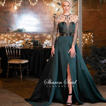 Luxury Dubai Emerald Green Evening Dress 2022 Elegant Long Sleeve Beaded Arabic Women Muslim Formal Dresses for Wedding Party 2024 - buy cheap