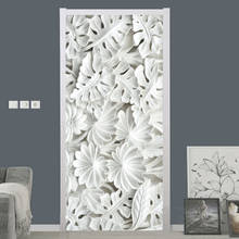 Self-Adhesive Door Sticker 3D Stereo White Leaf Gypsum Pattern Wallpapers Living Room Bedroom Home Decor PVC Waterproof Stickers 2024 - buy cheap