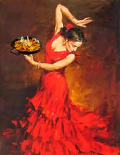 Flamenco español pintado a mano, lienzo abstracto, pinturas al óleo, vestido rojo, bailarina, decoración de pared, imágenes artísticas, figuras, decoración del hogar 2024 - compra barato