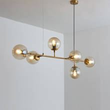 Réplica lustre de bronze bola vidro iluminação para sala estar jantar arte decoração suspensão preto luminária designer casa chan 2024 - compre barato