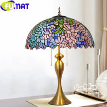 FUMAT-lámpara de mesa de estilo Tiffany glicina, vitral de cristal azul, Multicolor, sombra de oro clásico, marco de aleación, arte para decoración del hogar 2024 - compra barato