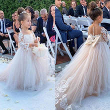 Flower Girl Dress With Bow Lace Appliques Long Sleeve For Wedding Birthday Ball Gown First Holy Communion Dresses 2024 - buy cheap