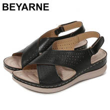 BEYARNE 2021Summer Retro Women's Sandals Sewing Casual Wedge Shoes Lady Buckle Strap Hook Loop Soft Platform Female Sandals 2024 - buy cheap