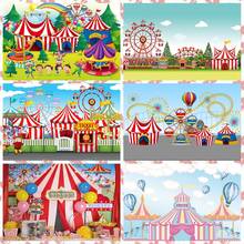 Laeacco Cartoon Circus Tent Fun Fair Ferris Wheel Balloons Baby Birthday Poster Portrait Customized Photographic Backdrops 2024 - buy cheap