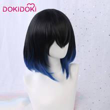 DokiDoki Anime Demon Slayer: Kimetsu no Yaiba Copslay Wig Men White & Blue Short Hair Hashibira Inosuke Cosplay Wig Anime 2024 - buy cheap