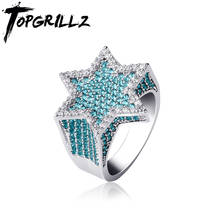 TOPGRILLZ-Micro pavé de estrella hexagonal, Color plateado, azul, Anillos de circón cúbico, personalidad, Hip Hop, joyería para regalos 2024 - compra barato