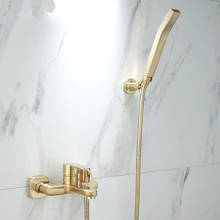 Tuqiu-Juego de ducha y bañera, grifo montado en la pared de oro cepillado, baño frío y caliente, grifo mezclador de ducha de latón 2024 - compra barato