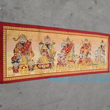 Pintura de cetim deus da riqueza five road, tangka brocado, tecelagem de seda dourada, bordado, artesanato antigo 2024 - compre barato