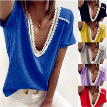 Women Star Tees Female Big Large V Neck Summer Befree Boho Cotton Casual Tops Femme Hole Out Lace Ladies T Shirts Plus Size 2024 - buy cheap