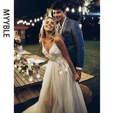 Romantic Bohemian Boho Spaghetti Straps Wedding Dresses Garden Spring Backless Appliques Bride Dress Arabic Bridal Wedding Gowns 2024 - buy cheap