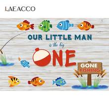 Laeacco Baby Cartoon 1st Birthday Party Our Little Man Is Turning One Fishing Pool Custom Banner Photo Background Photo Backdrop 2024 - buy cheap