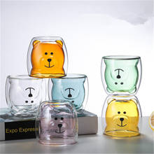 Taza de café de oso bonito de dibujos animados, vaso de vidrio de doble pared resistente al calor, vasos de vidrio para leche, zumo, whisky, tazas de té 2024 - compra barato