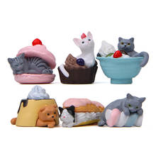 Figuras de acción de mini paisaje para niños, juguete de resina con diseño de Animal y gatito, juguete para manualidades, 6 unids/lote 2024 - compra barato