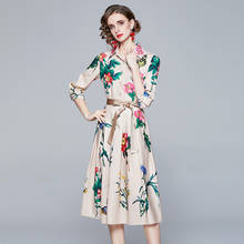 Runway 2022 Spring Fashion Party Dress Women Elegant 3/4 Sleeve Butterfly Floral Print Lace Up Vintage Female Dress Vestidos 2024 - buy cheap