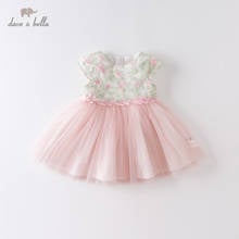 Dbz14056 vestido de princesa floral de malha, de zíper, moda infantil, para festa, de bebê, feminino, infantil 2024 - compre barato