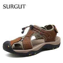 SURGUT Men Sandals Genuine Leather Cowhide Male Summer Shoes Quality Beach Slippers Casual Leather Gladiator Sandals Size 38~46 2024 - buy cheap