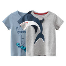 Детская футболка с 3d-рисунком акулы, динозавра, топ для мальчиков и девочек, детская одежда, хлопковая футболка с короткими рукавами для малышей 10 лет, 2021 2024 - купить недорого