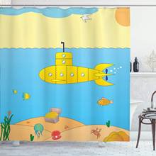 Submarine Shower Curtain Cartoon Under Sea Adventure Jellyfish Treasure Chest Seagull Fish Bathroom Decor Set with Hooks 2024 - buy cheap