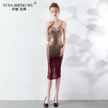 Женское вечернее платье Vestito Cerimonia Donna, вечернее платье до колена с блестками и открытой спиной 2024 - купить недорого