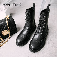 SOPHITINA-Botas de punta redonda de piel auténtica para mujer, zapatos de tacón cuadrado cómodos, hechos a mano, a la moda, MO303 2024 - compra barato
