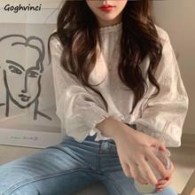 Women Blouses Spring Summer Fairy White Long Lantern Sleeve Lace Embroidery Sweet Womens Elegant All-match Loose Undershirts Ins 2024 - buy cheap