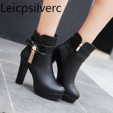 Women's Boots the New winter Round head zipper Flower High heel Martin boots Women's shoes plus size 33-43 Heel Height 10.5cm 2024 - buy cheap