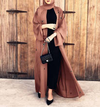 2021 однотонное открытое кимоно-абайя, турецкий Дубай, модный кафтан с бисером, мусульманский кардиган, абайя, женский халат, Женская кафтан, мусульманская одежда 2024 - купить недорого
