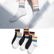 Fashion Women's Rainbow Socks Cotton Stripes Christmas Gift Classic Warm Harajuku Socks Korean Kawaii Tide Casual Winter female 2024 - buy cheap