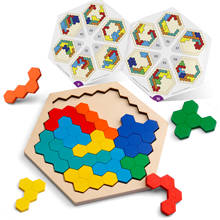 Coogam quebra-cabeça hexagonal de madeira para crianças, formato em favo de mel, tangram, brinquedos, geométrico, iq, jogos, haste, presente para bebês 2024 - compre barato