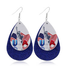 New 2020 Glitter Doubles Flag Stars Earrings Faux Leather Teardrop Leaf Earrings Layered Independence Day Pentagram Earrings 2024 - buy cheap