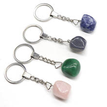 Multicolor Natural Stone Keyring Silvertone Jewelry Crystal Irregular Quartz Keychain for Women Men Key Chain 2024 - buy cheap